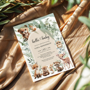 Invitation Boho vert moderne Baby shower des animaux de bois
