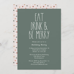 Invitation Boho vert Polka Dot Noël Manger Boire Soyez Joyeux
