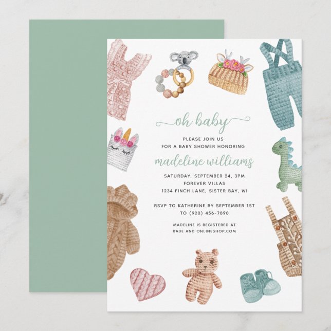Invitation BOHO Vêtements de bébé Genre Neutre Oh Baby shower (Devant / Derrière)