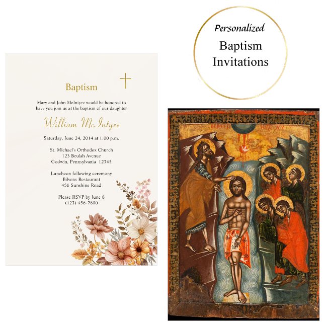 Invitation Boho Vin Léger Fleurs Feuilles Baptême orthodoxe (Créateur téléchargé)