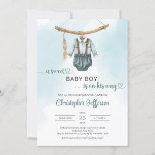 Invitation Boho vintage sauge vert neutre garçon vêtements bé