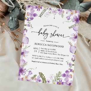 Invitation Boho violet Fleur sauvage Baby shower neutre