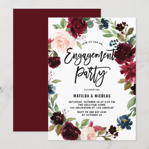 Invitation Boho Watercolor Automne Wreath Engagement