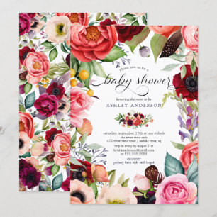 Invitation Boho Watercolor Baby shower Floral