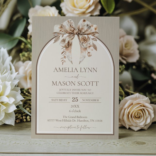 Invitation Boho Watercolor Bow Mariage (Autumn Bow Bohemian Wedding Invitation)