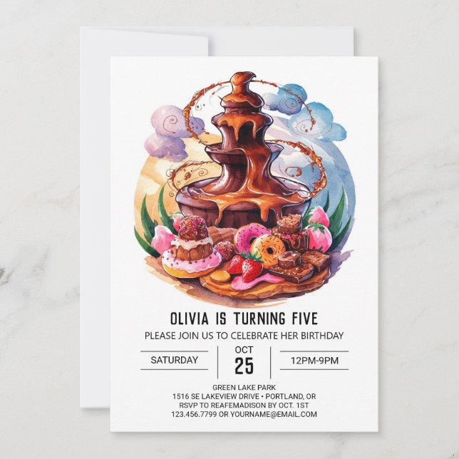 Invitation Boho Watercolor Chocolate Anniversaire (Devant)