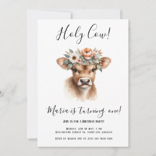 Invitation Boho Watercolor Cow Anniversaire de enfant Party