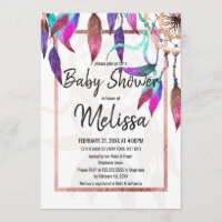 Boho Watercolor Dreamcatcher Rose Baby shower or