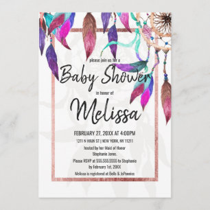 Invitation Boho Watercolor Dreamcatcher Rose Baby shower or