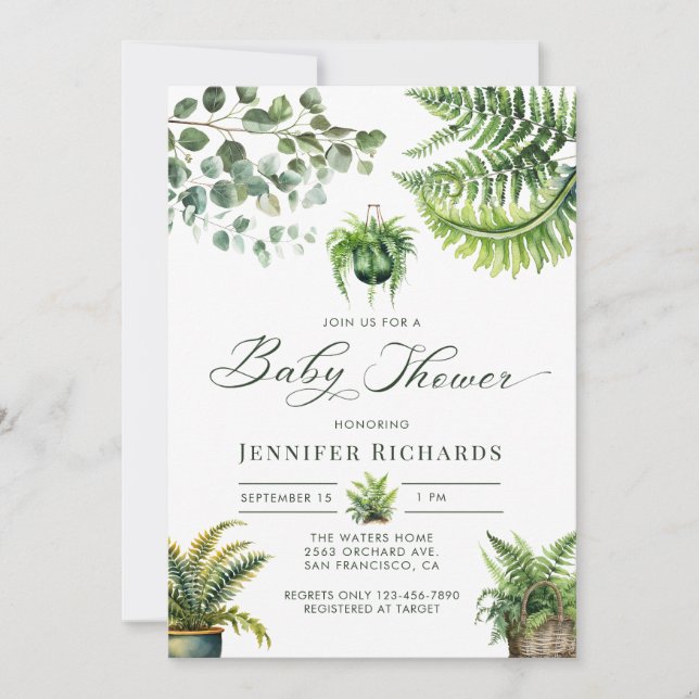 Invitation Boho Watercolor Ferme Baby shower Eucalyptus (Devant)