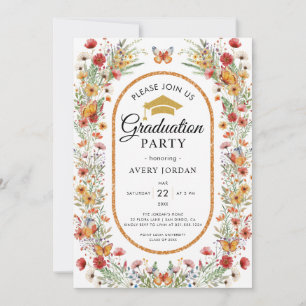 Invitation Boho Watercolor Fleur sauvage Photo Graduation Par