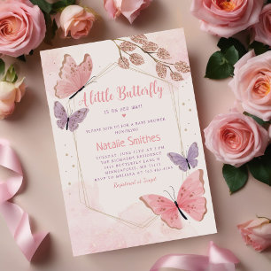 Invitation Boho Watercolor Floral Butterfly Girl Baby Shower 