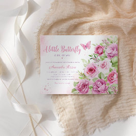 Invitation Boho Watercolor Floral Butterfly Girl Baby shower