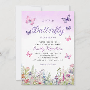 Invitation Boho Watercolor Floral Girl Baby shower papillon
