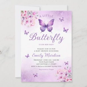 Invitation Boho Watercolor Floral Girl Baby shower papillon