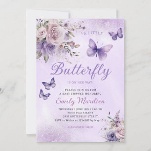 Invitation Boho Watercolor Floral Girl Baby shower papillon