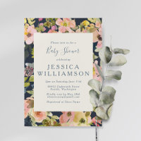 Boho Watercolor Floral Navy et Blush Baby shower