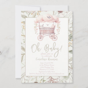 Invitation Boho Watercolor Flowers Baby shower Bassinet