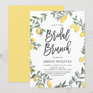 Invitation Boho Watercolor Lemon Wreath Bridal Brunch