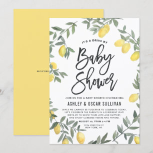 Invitation Boho Watercolor Lemon Wreath Drive Par Baby shower