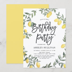 Invitation Boho Watercolor Lemon Wreath fête d'anniversaire