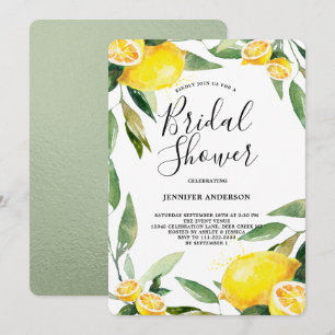 Invitation Boho Watercolor Lemon Wreath Fête des mariées