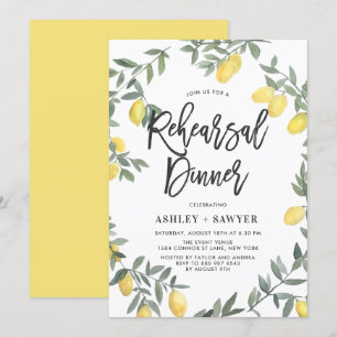 Invitation Boho Watercolor Lemon Wreath Rehersal Dîner