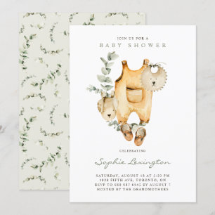 Invitation Boho Watercolor Overalls Eucalyptus Baby shower
