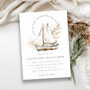 Invitation Boho Watercolor Palm Voilier Mariage marin