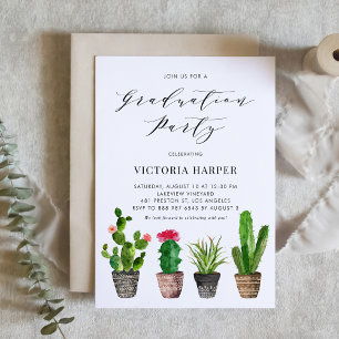 Invitation Boho Watercolor Poted Cactus Graduation Party