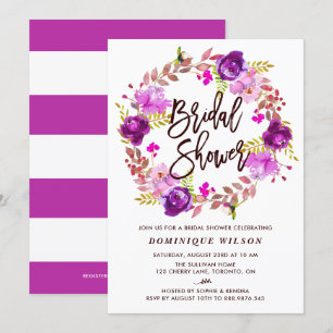 Invitation Boho Watercolor Purple Floral Wreath Fête des mari