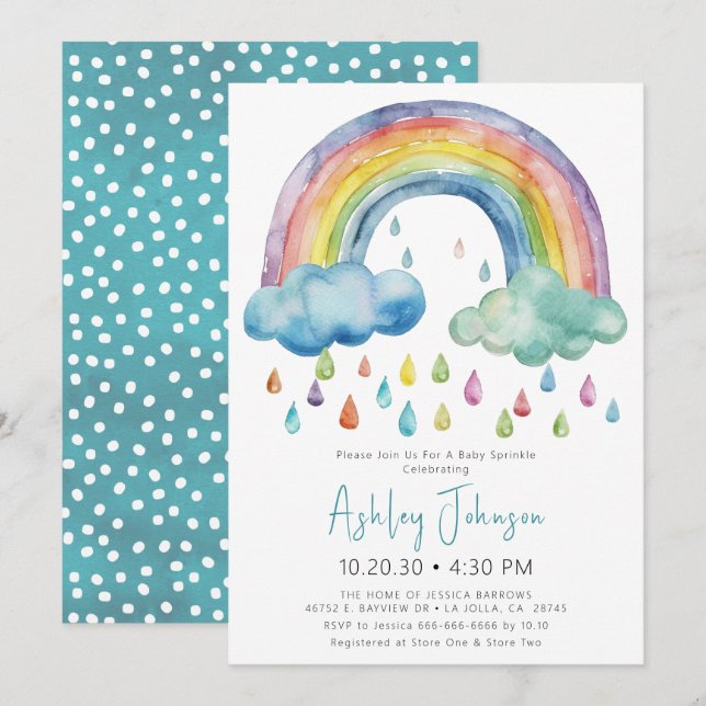 Invitation Boho Watercolor Rainbow Baby shower (Devant / Derrière)
