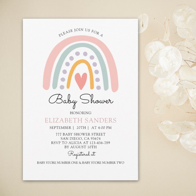 Invitation Boho Watercolor Rainbow Baby Shower Girl (Créateur téléchargé)