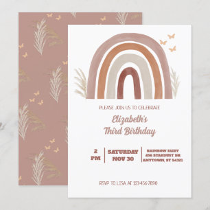Invitation Boho Watercolor Rainbow Birday   Pampas Grasse