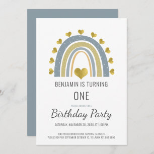 Invitation Boho Watercolor Rainbow Boy Blue Premier anniversa