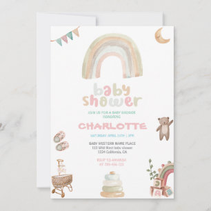 Invitation Boho Watercolor Rainbow Girl Baby shower