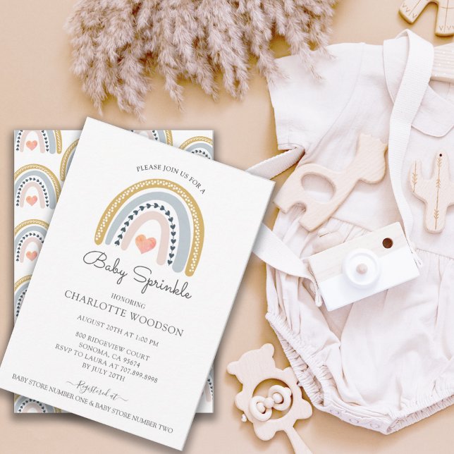 Invitation Boho Watercolor Rainbow Girl Baby Sprinkl (Créateur téléchargé)