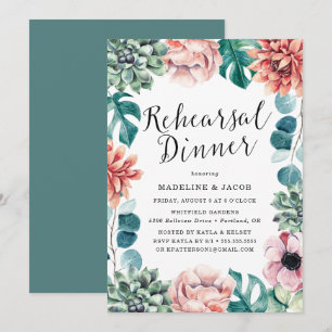 Invitation Boho Watercolor Succulents Reharsal Dîner