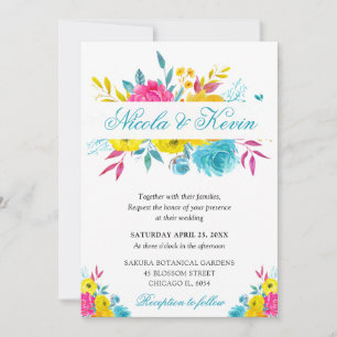 Invitation Boho Watercolor Summer Flowers Gold Frame Mariage