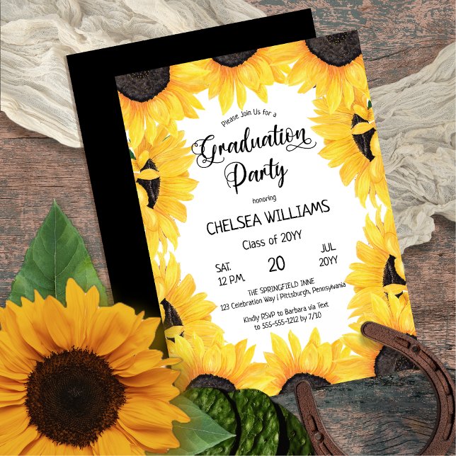 Invitation Boho Watercolor Sunflowers Graduation Party Invita (Boho Watercolor Sunflowers Graduation Party Invitation -- Print and/or Digital Download)