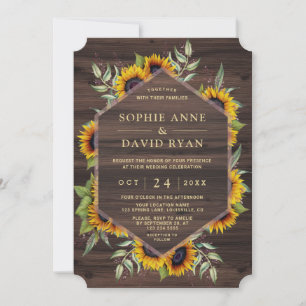 Invitation Boho Watercolor Sunflowers Wood Grange Mariage