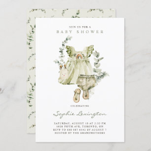 Invitation Boho Watercolor Vert Robe Baby shower Eucalyptus