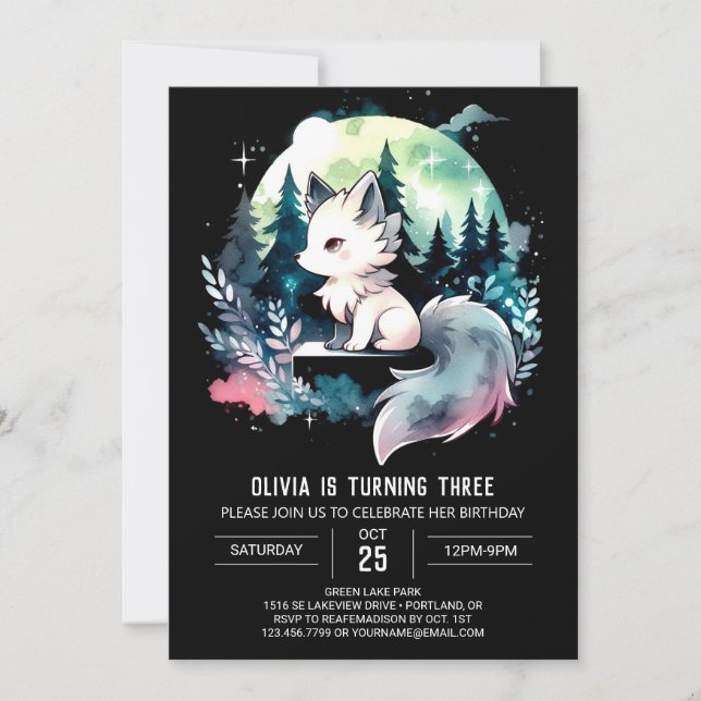 Invitation Boho Watercolor Wolf Anniversaire (Devant)