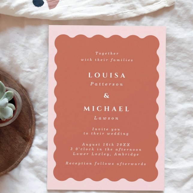 Invitation Boho Wavy Border Terracotta & Blush Mariage (Créateur téléchargé)