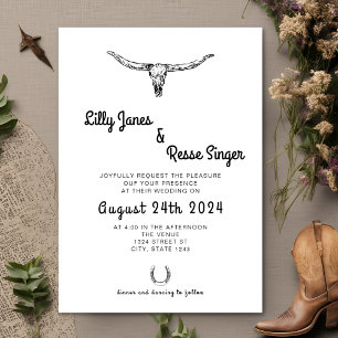 Invitation Boho Western Cow Skull Russe Mariage