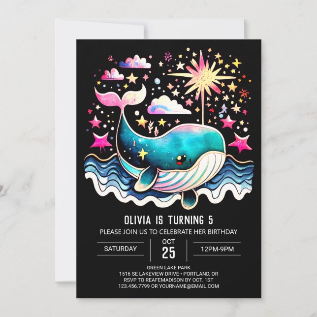 Invitation Boho Whale Waves Girl Birthday (Devant)