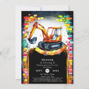 Invitation Boho Whimsical Construction Anniversaire