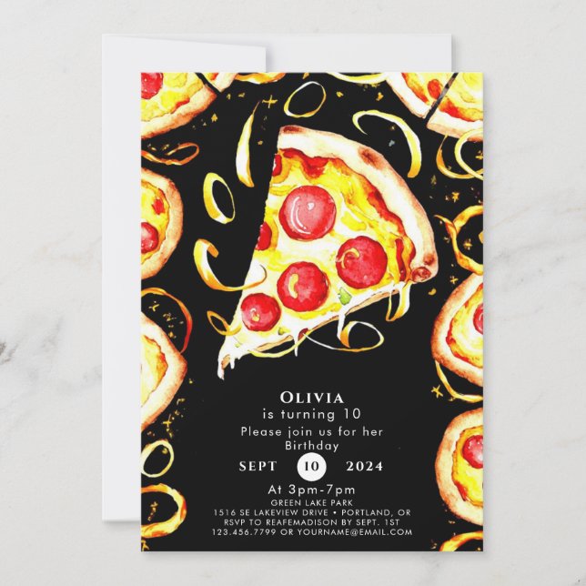 Invitation Boho Whimsical Pizza Anniversaire (Devant)
