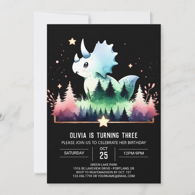Invitation Boho Whimsical Triceratops Anniversaire (Devant)