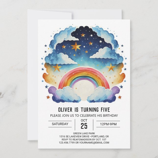 Invitation Boho Whimsy Nuages Anniversaire (Devant)